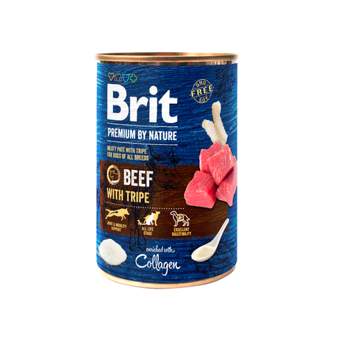 Brit with Beef&Tripe - Пълноценна храна за кучета с говеждо и шкембе 400 гр
