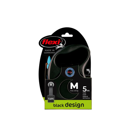 Flexi Black Design M Tape - Автоматичен повод-рулетка с лента 5 метра,до 25 кг