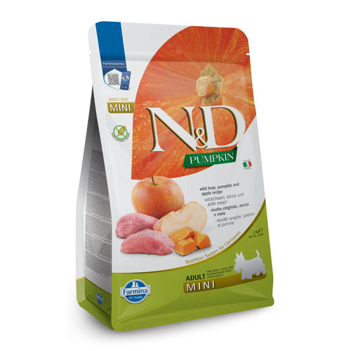 N&D Pumpkin Adult Small Breeds with Boar&Apple – Пълноценна храна за кучета от дребни породи с глиганско,тиква и ябълка 7 кг