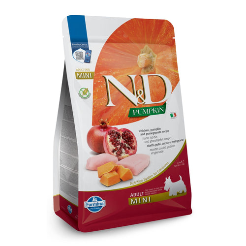 N&D Pumpkin Adult Small Breeds with Chicken&Pomegranate – Пълноценна храна за кучета от дребни породи с пилешко,тиква и нар 7 кг