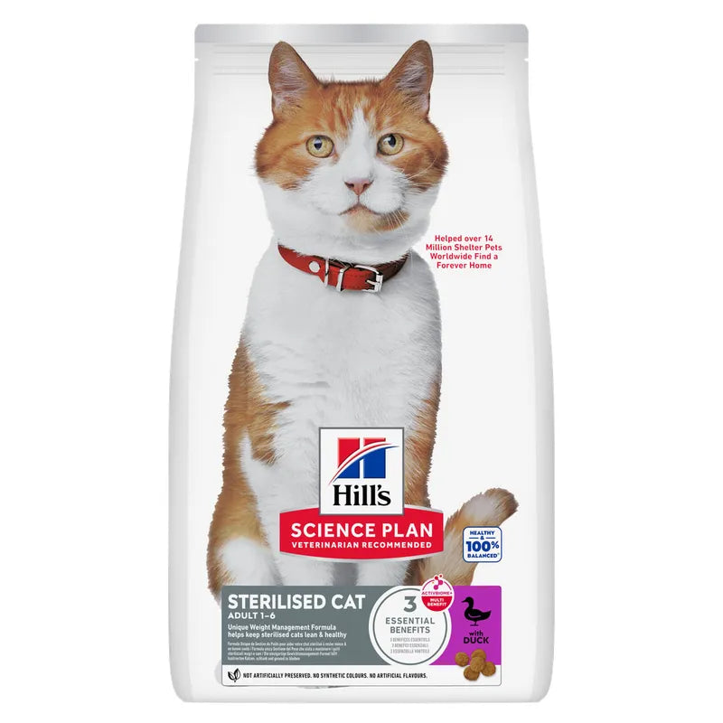 Hill's Science Plan Sterilised Adult Cat - Пълноценна храна за кастрирани котки с патешко 10 кг