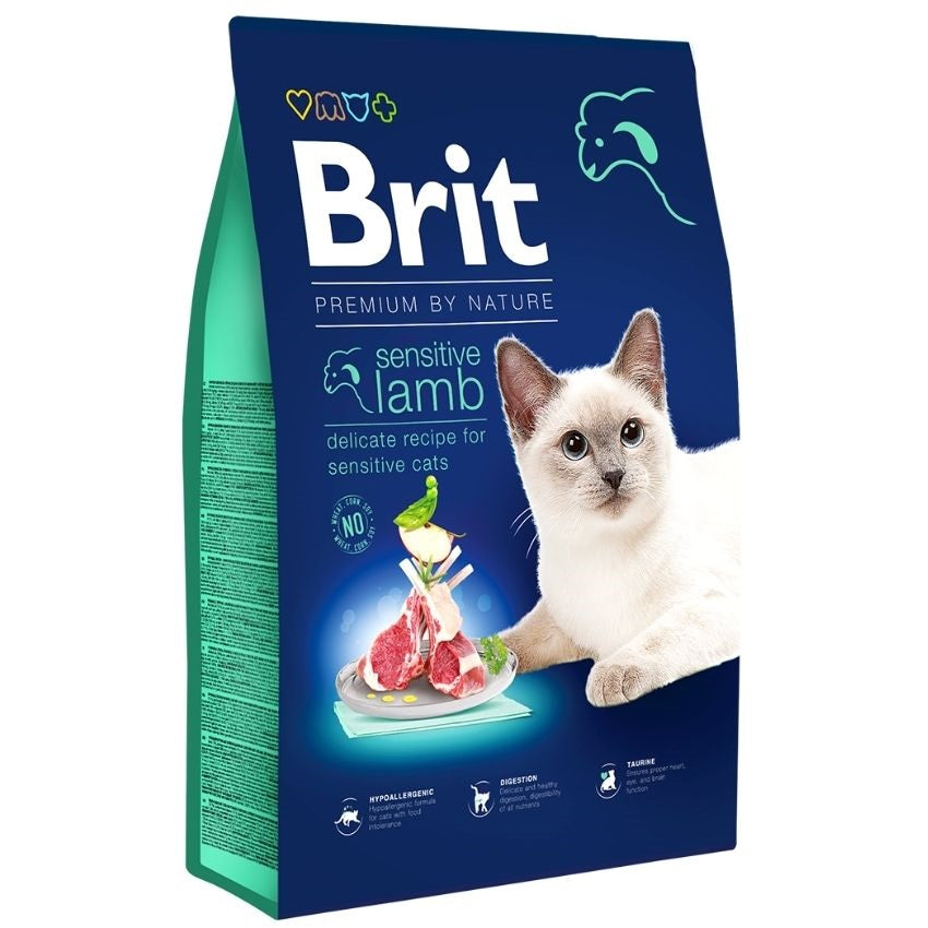 Brit Premium by Nature Adult Cat Sensitive with Lamb - Пълноценна храна за котки с чувствителен стомах с агнешко 8 кг