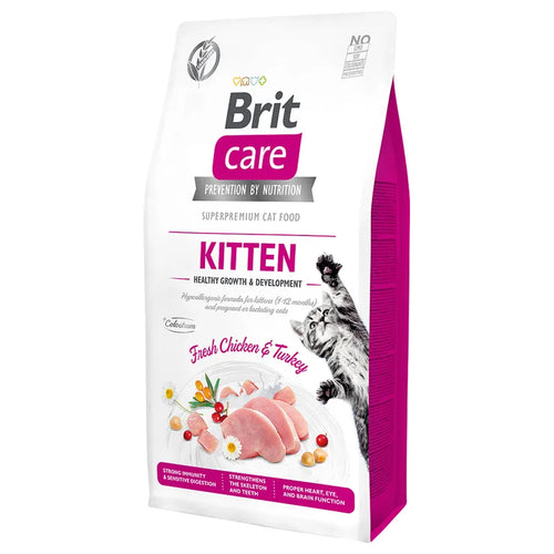 Brit Care Grain-Free Kitten - Пълноценна храна за подрастващи котки с пилешко и пуешко 7 кг