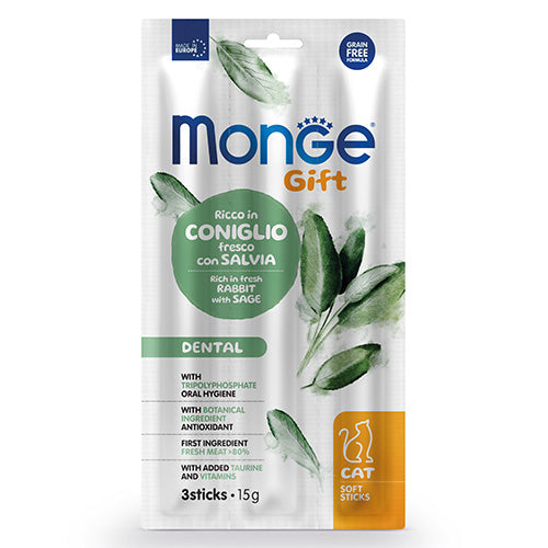 Monge Gift Soft Dental Sticks for Cat - стикчета за котки за дентална грижа,без зърнени култури,със заешко и салвия 15 гр