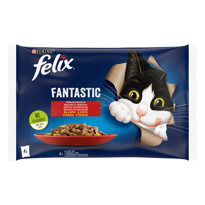Felix Fantastic Mix - Паучове за котки с късчета месо 4x85 гр