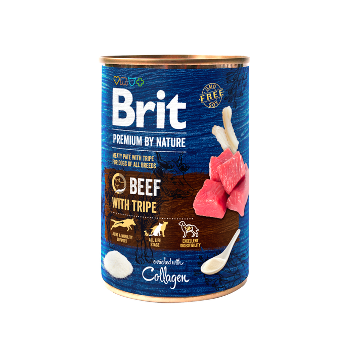 Brit with Beef&Tripe - Пълноценна храна за кучета с говеждо и шкембе 400 гр