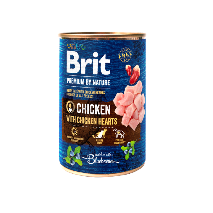 Brit with Chicken&Hearts - Пълноценна храна за кучета с пилешко и сърца 400 гр