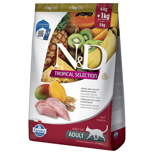 N&D Adult Cat Tropical Selection with Chicken - Пълноценна храна за котки с пилешко 5 кг