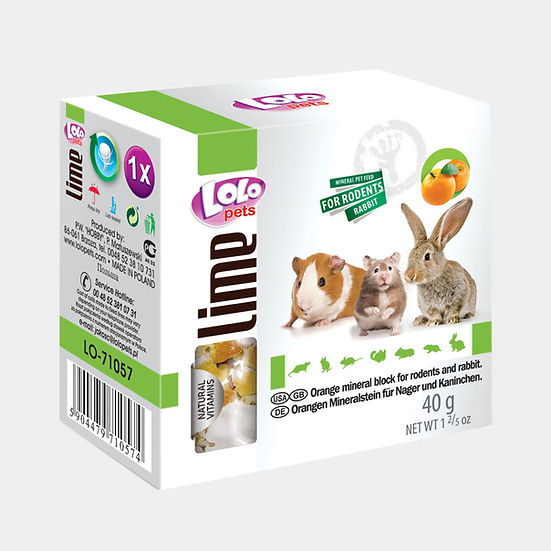 Lolo Pets Lime for Rodents&Rabbits - Минерално блокче за гризачи с портокал 40 гр