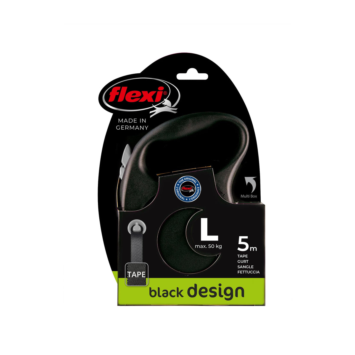 Flexi Black Design L Tape - Автоматичен повод-рулетка с лента 5 метра,до 50 кг