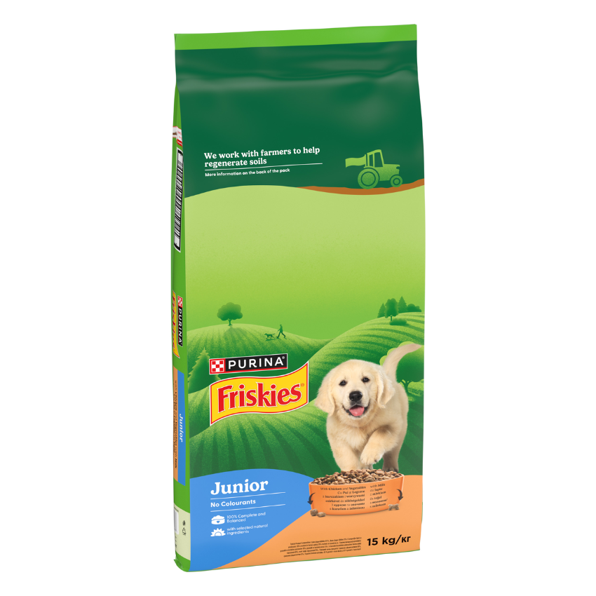 Friskies Junior with Chicken - Пълноценна храна за подрастващи кучета с пилешко месо и зеленчуци 15 кг