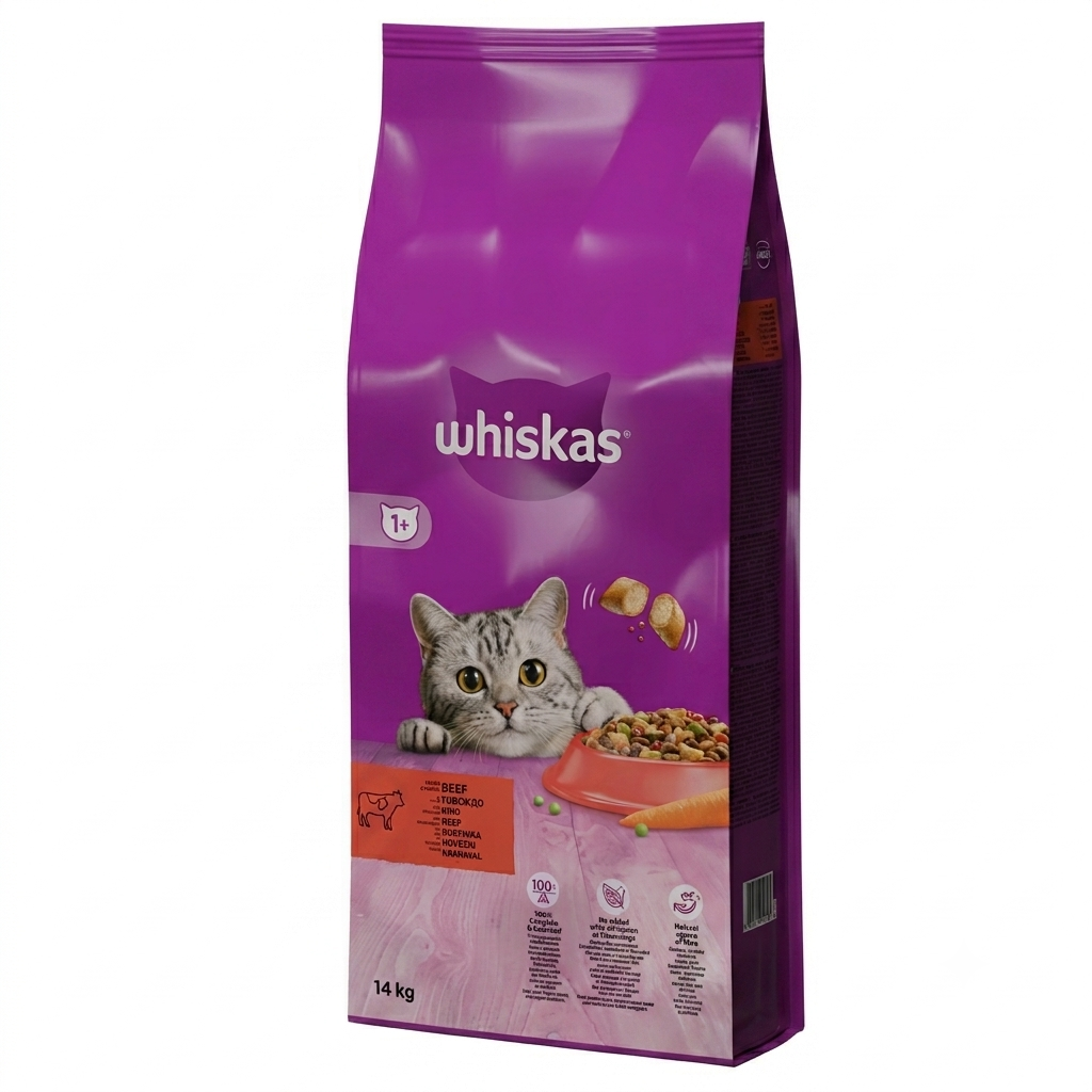 WHISKAS with Beef - Суха храна за котки с говеждо месо 14кг