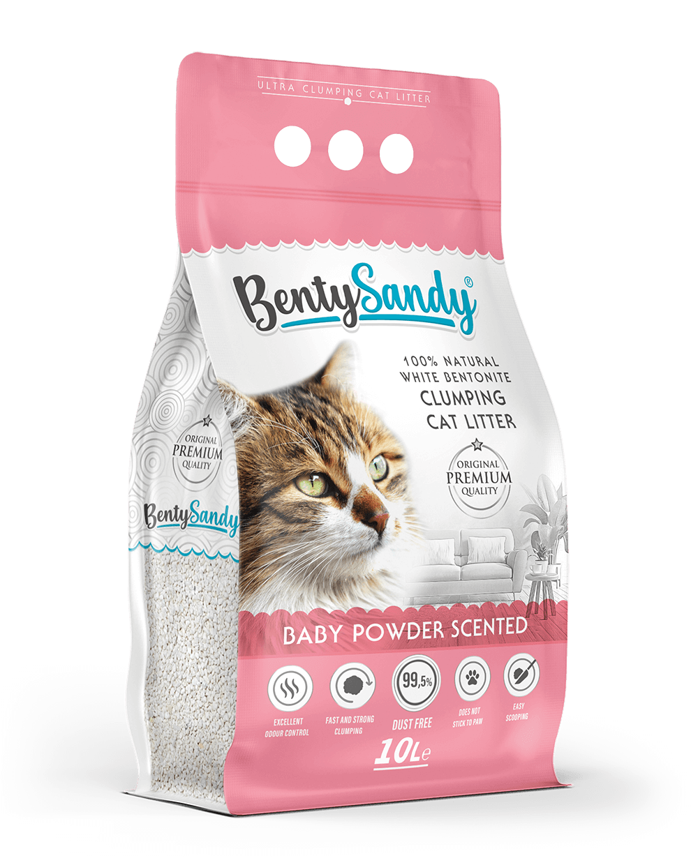 BentySandy Super Premium Clumping Cat Litter 10 L - Бентонит за котки с аромат на бебешка пудра 10 л