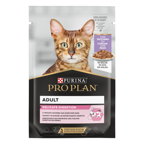 Purina Pro Plan Delicate -  паучове за капризни котки в сос с пуешко 85г