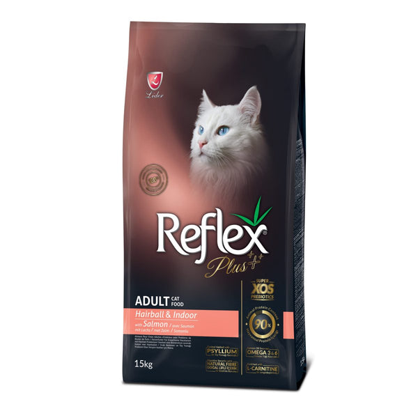 Reflex Plus Hairball & Indoor with Salmon - Пълноценна храна за дългокосмести котки със сьомга 15 кг