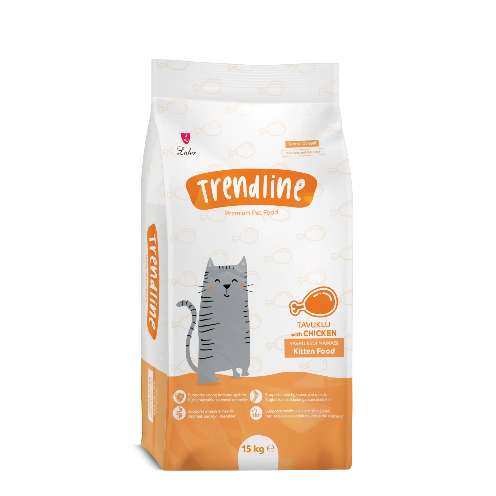 Trendline Kitten Food with Chicken - Пълноценна храна за подрастващи котки с пилешко 15 кг