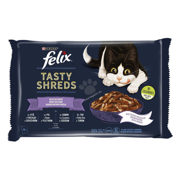FELIX Tasty Shreds Mix - Паучове за котки Микс в сос  4x80 гр